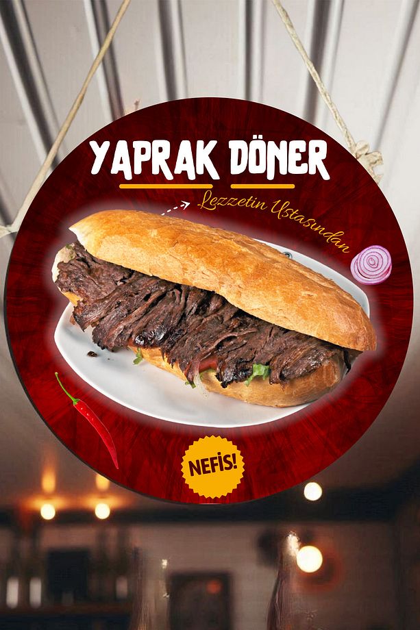 Et Döner Salonu Için Tek Taraflı Karşılama Tabelası, Döner Dükkanı Kapı Duvar Tablo Pano Süs Dekoru - 4