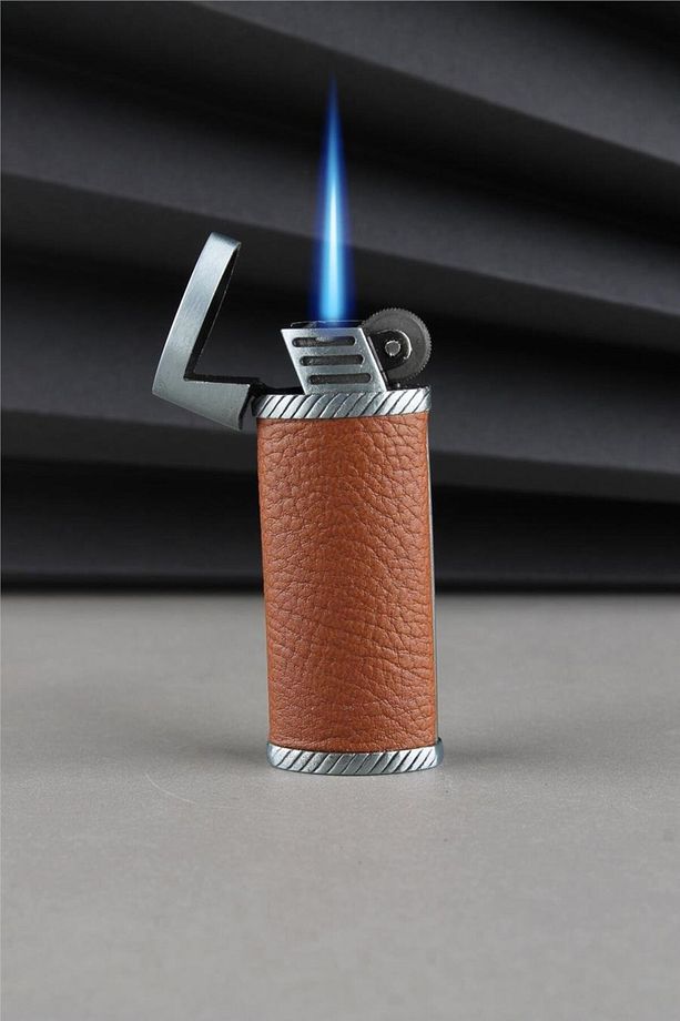 Suni Deri Kaplama Özel Tasarım Kapaklı Güçlü Torch Taba Gazlı Çakmak Caksm026t - 1