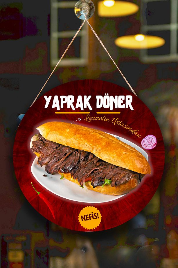 Et Döner Salonu Için Tek Taraflı Karşılama Tabelası, Döner Dükkanı Kapı Duvar Tablo Pano Süs Dekoru - 1