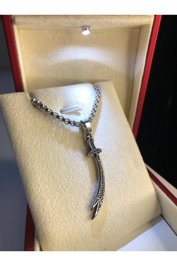 Men's Women's Steel Necklace - Zülfikar Sword Hz.Ali • in Lighted Box • to Lover • to Wife • to Mother • to Father