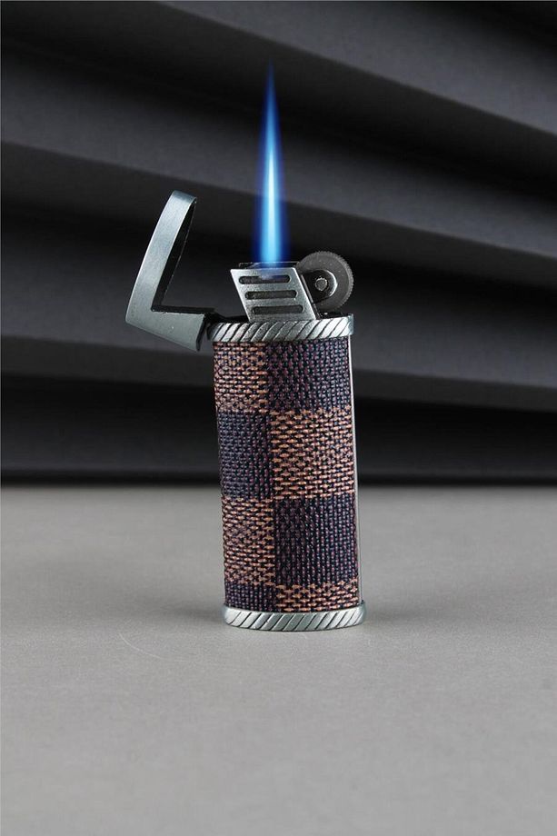 Suni Deri Kaplama Özel Tasarım Kapaklı Güçlü Torch Kayu Kahve Gazlı Çakmak Caksm026t - 1