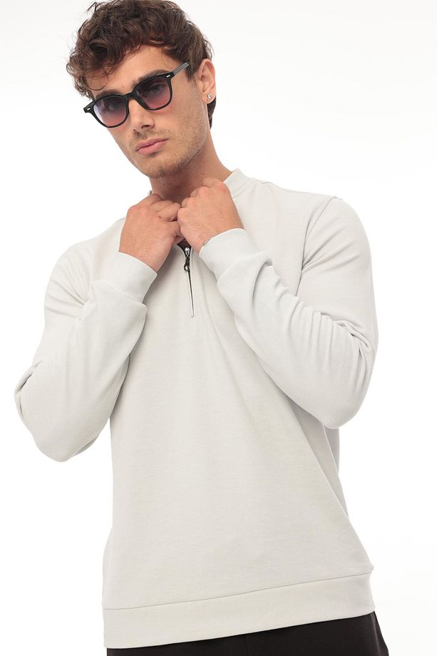 Yarım Fermuarlı Kolej Yaka Sweatshirt Regular Fit-açık Gri-2317 - 6