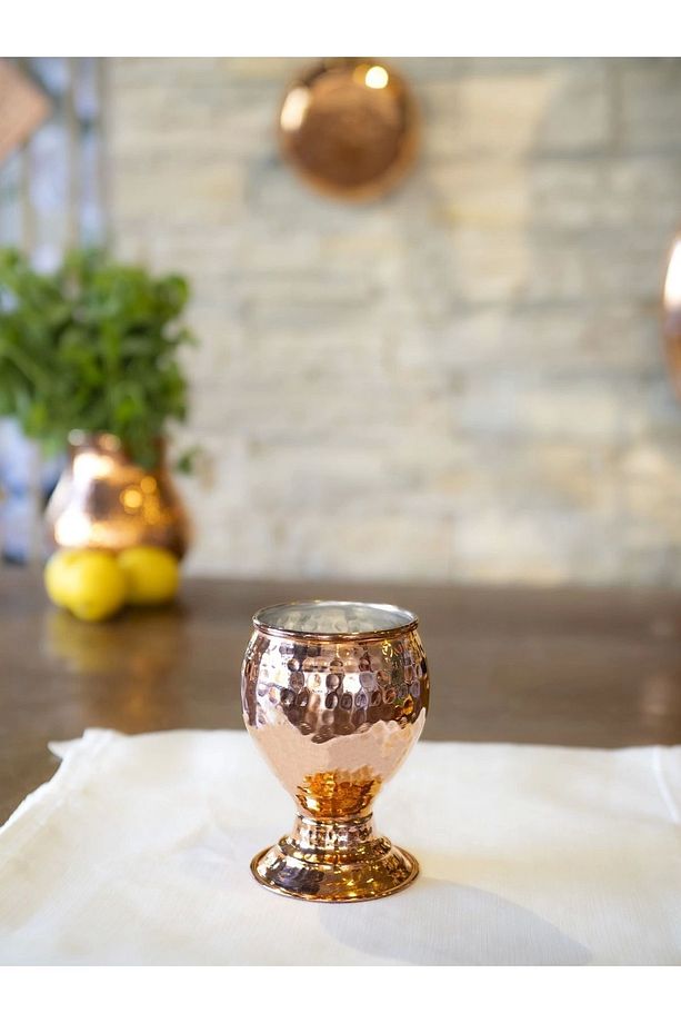 Bakır Bardak Kadeh Çekiç Dövmeli Bakır Renk - 5