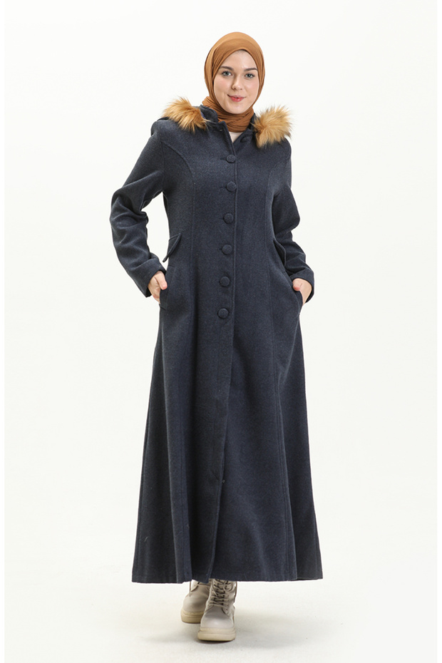 Hooded kaşe coat 712010-03 indigo