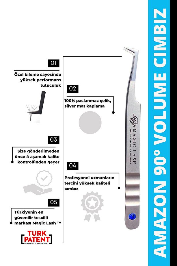Amazon 90 Mega Volume Profesyonel Premium Ipek Kirpik Cımbızı - 6
