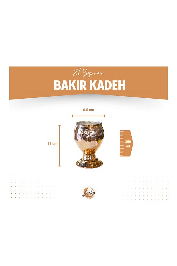 Bakır Bardak Kadeh Çekiç Dövmeli Bakır Renk - 6