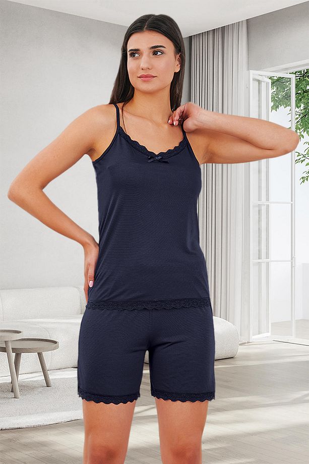 Dantelli Viskon Şortlu Kadın Pijama Takımı - 1