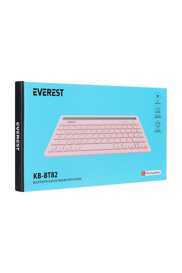 KB-BT82 Pembe-Gri Bluetooth Ultra İnce+Şarjlı Q Mac-Win-Android-Ios Uyumlu Kablosuz klavye - 2