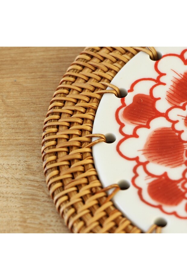 Rattan Framed 16 Cm. Red Cloud Pattern Decorative Object - 2