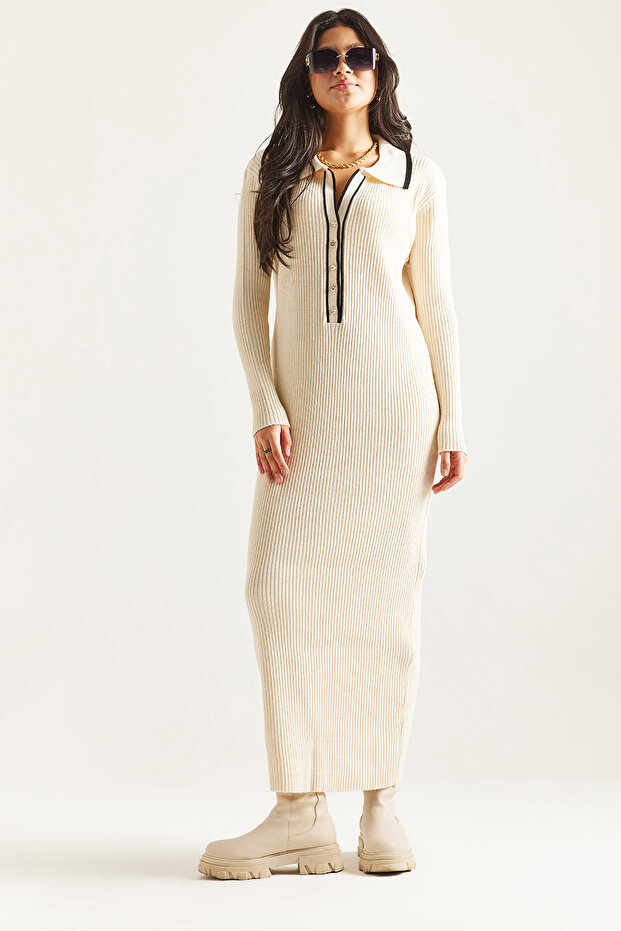 DÜĞMELİ TRİKO ELBİSE - 1