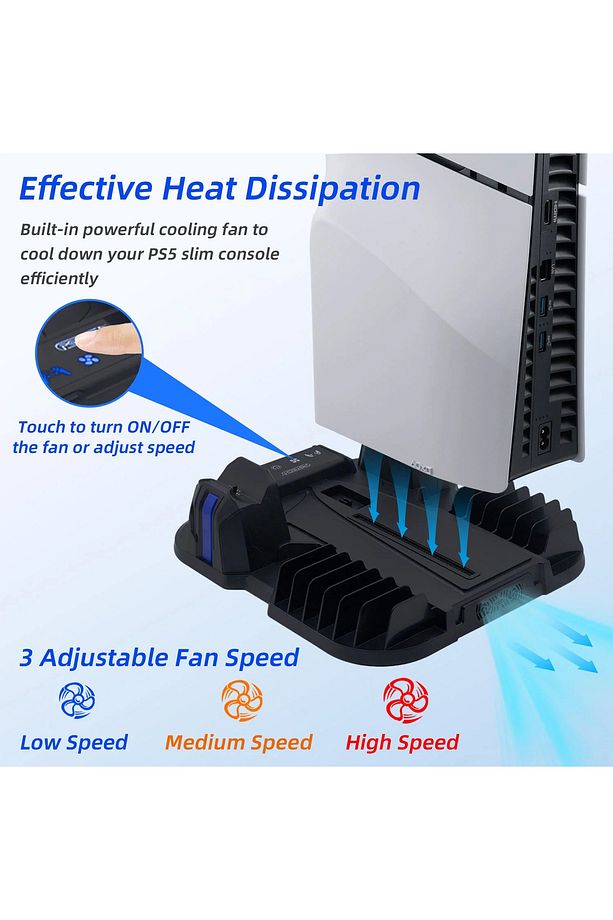 Çok İşlevli  GP-521  Şarj İstasyonu ve Disk Rafı PS5 Slim Disk/Dijital Sürüm Siyah Stand - 3