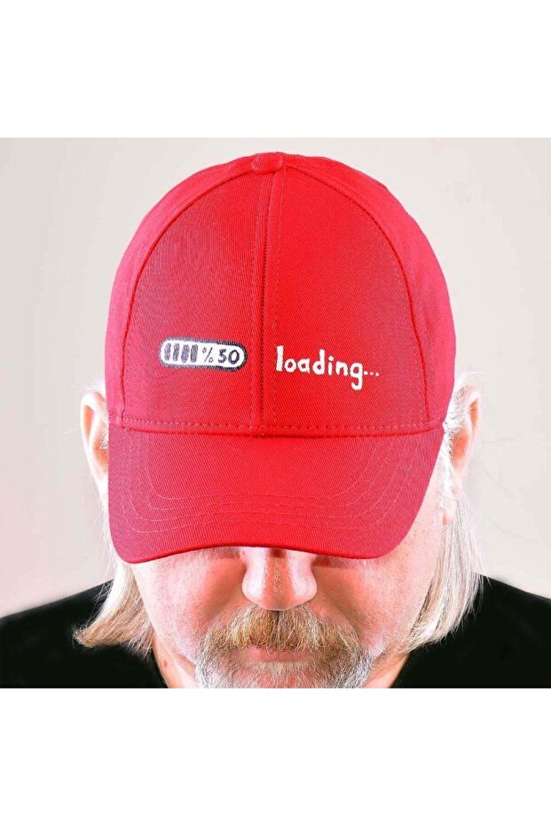 Men's Cap Hat - Hand Painted - Red - Loading Patterned - 2