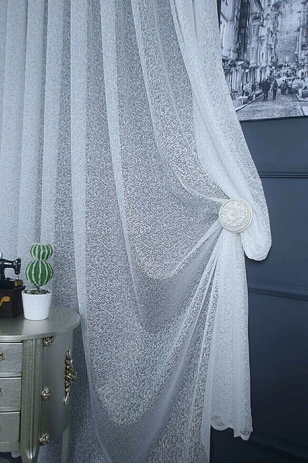 Ütü Istemez Buz Kırığı Desen Salon Mutfak Balkon Perdesi 1x3 Sık Pileli Tül Perde - 1