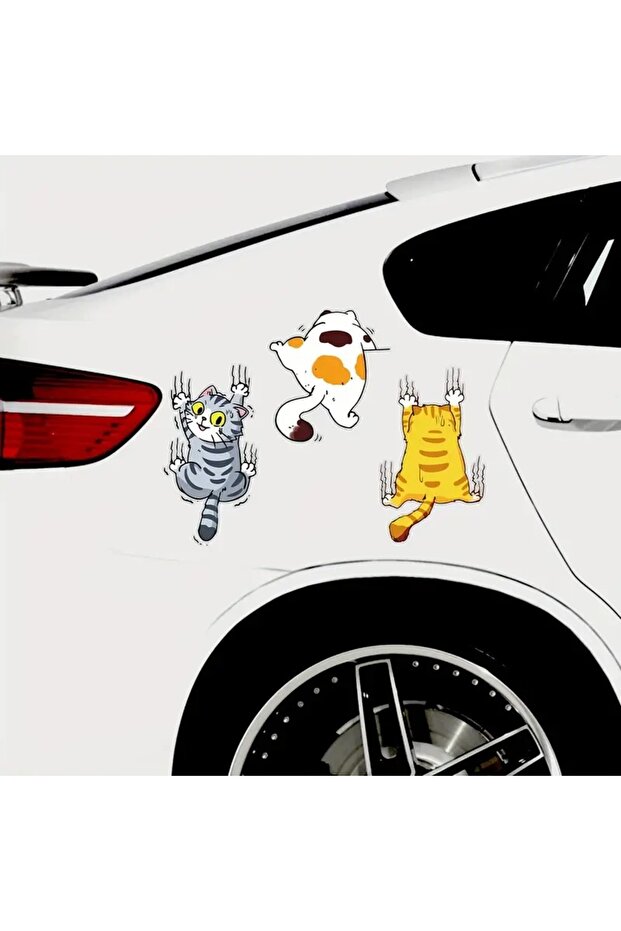 Set of 3 Cats Climbing a Car Stickers