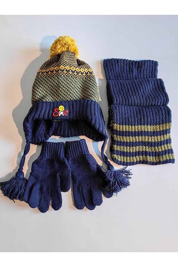 Ki̇tti̇ Boy's Scarf, Beret, Gloves 3-Piece Set 24170-11-027 Ages 4-8