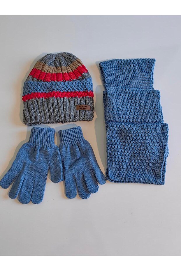 Ki̇tti̇ Men's Waiter Scarf, Beret, Gloves 3-Piece Set 24180-09-005 Ages 9-15