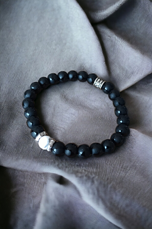 Patterned Shiny Onyx Gemstone Havlite Gemstone Bracelet Natural Gemstone Bracelet Natural Gems