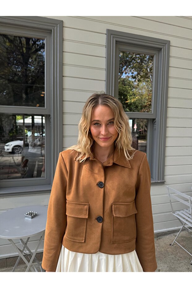 Taba Astarlı Düğmeli Süet Ceket - 1