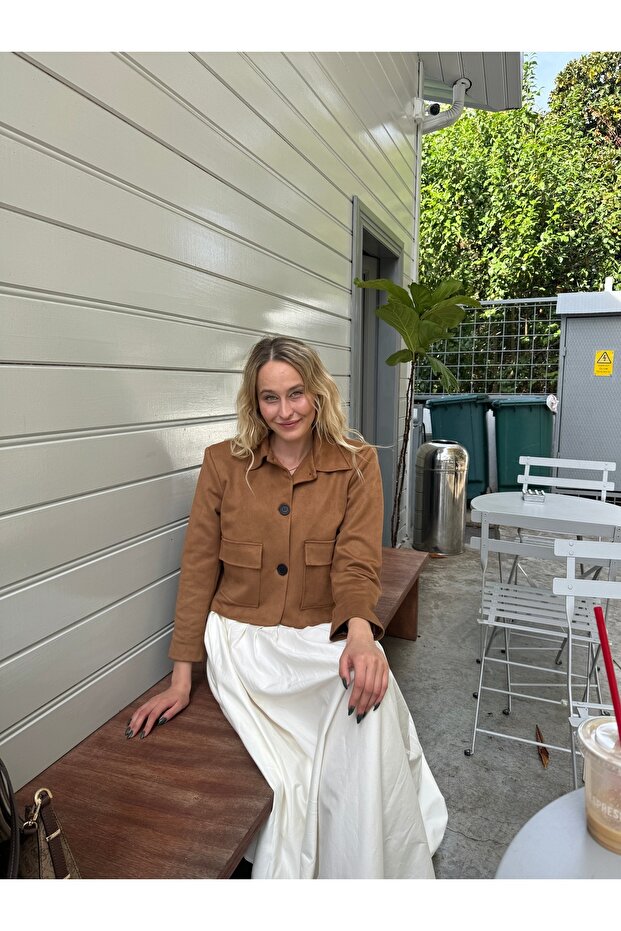 Taba Astarlı Düğmeli Süet Ceket - 3