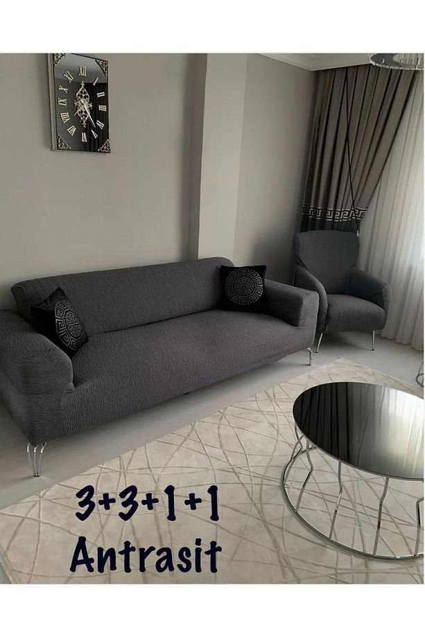 Lastikli Yıkanabilir Jakarlı Koltuk Örtüsü Seti - 3 3 1 1 - 3