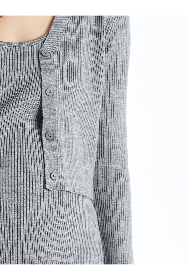 Σετ φόρεμα και ζακέτα εγκυμοσύνης με μονόχρωμη λαιμόκοψη - 5