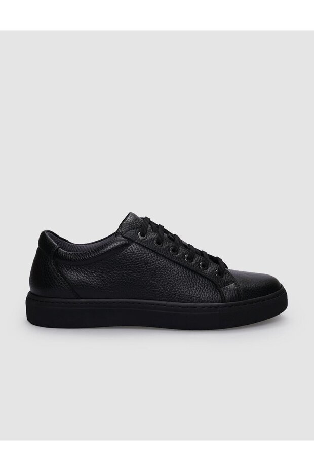 Genuine Leather Black Lace-Up Men's Sports Shoes