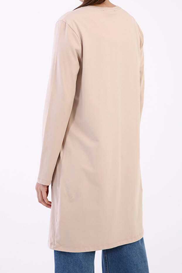 Beige Large Size Single Jersey Basic Sweat Tunic - 3