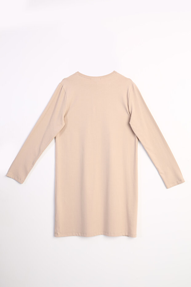 Beige Large Size Single Jersey Basic Sweat Tunic - 5