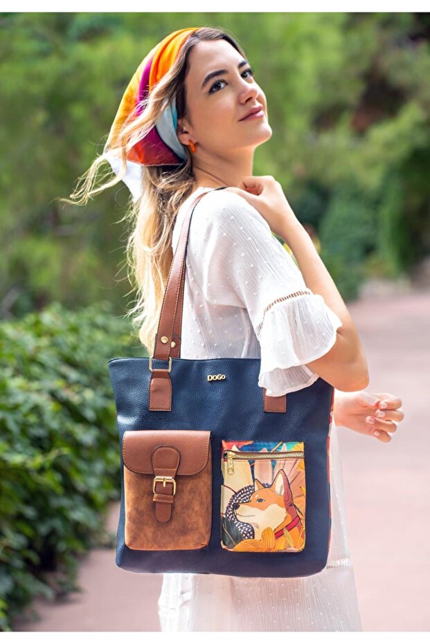 Women's Vegan Leather Yellow Shoulder Bag - Blooming Dog Design