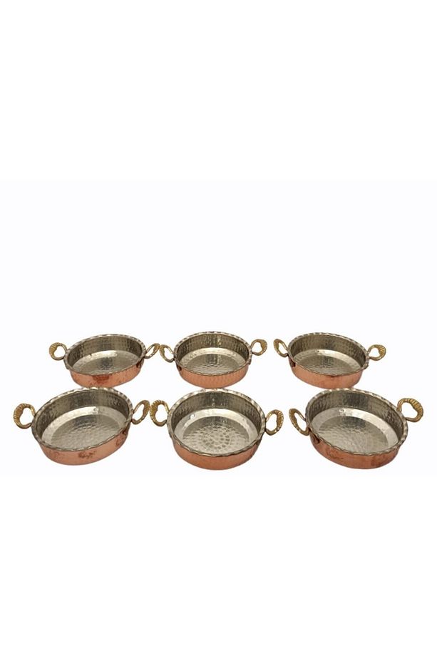 Bakır Kahvaltılık Tabak Tava Model Mini 6'lı Set Kırmızı - 2
