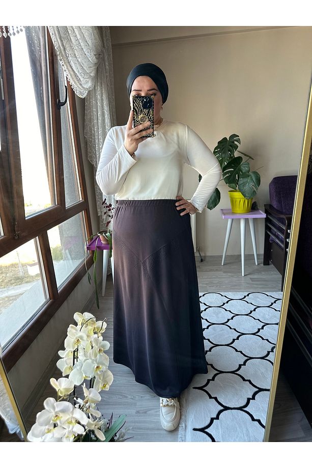 Anne Beli Lastikli Kışlık Çelik Çapraz Taşlı Büyük Beden Etek - 2