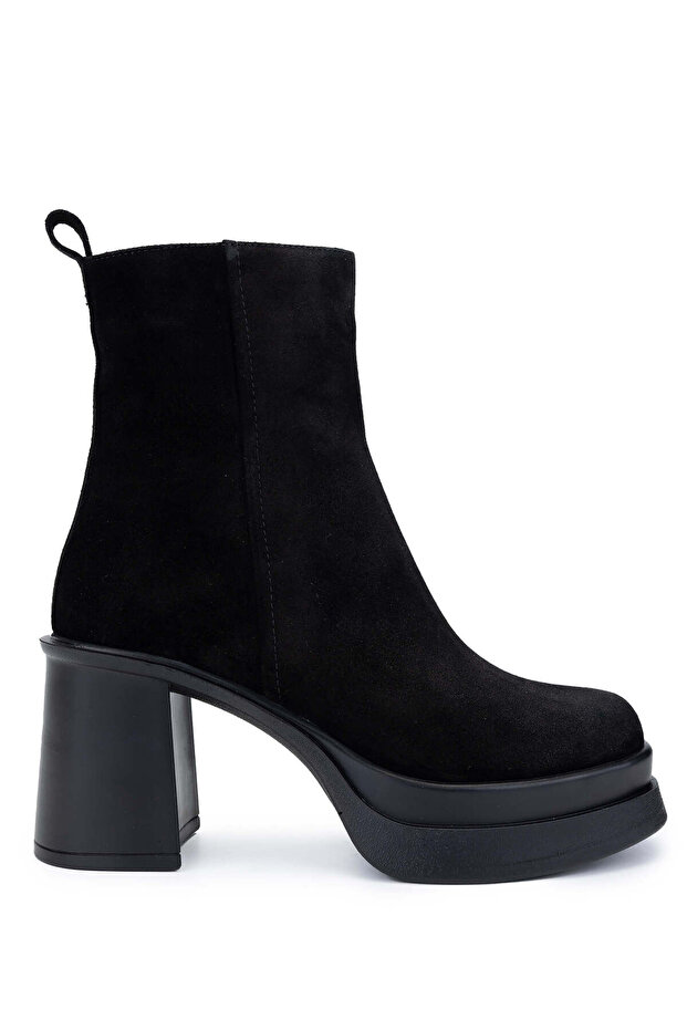 Women's Genuine Leather Black Suede Heeled Boots
