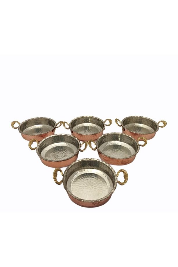 Bakır Kahvaltılık Tabak Tava Model Mini 6'lı Set Kırmızı - 1