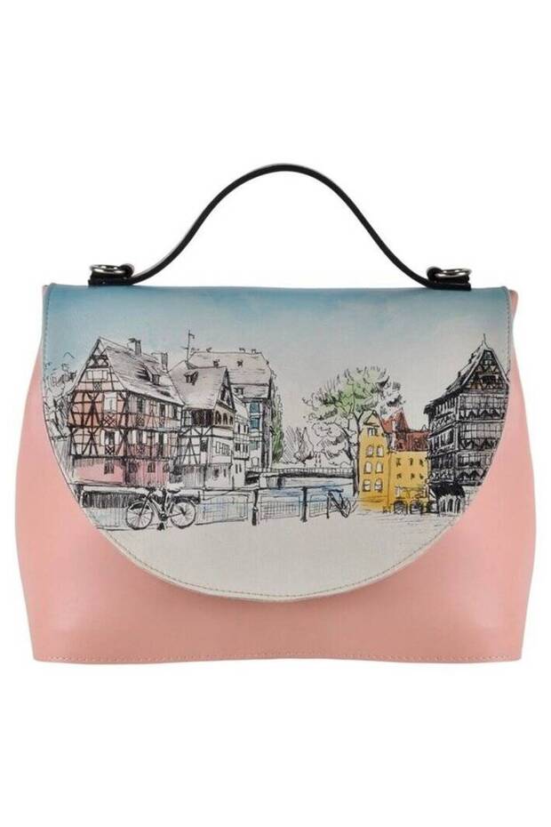 Women's Vegan Leather Pink Handbag - Take A Walk Design
