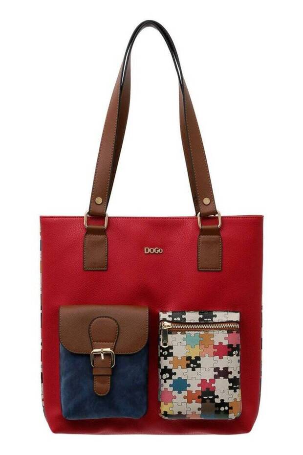 Women's Vegan Leather Red Shoulder Bag - In The Puzzle Design