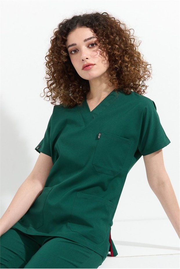 Happiness Spaniard - Stretch Fabric Doctor Nurse Scrubs Single Top Surgical Uniform (WOMEN), Dark Green