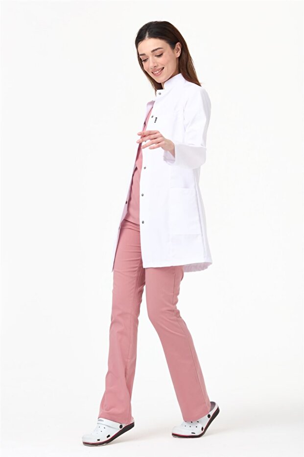 Stand Collar 85 cm Doctor Nurse Teacher Coat (WOMEN), White