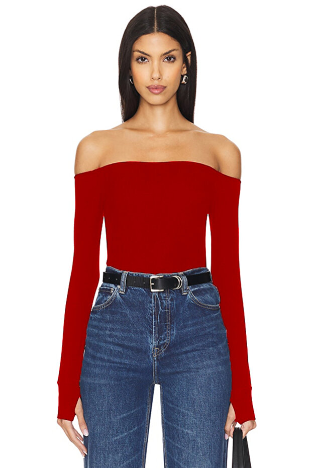 Women's Low Shoulder Finger Tape Jarse Bluz