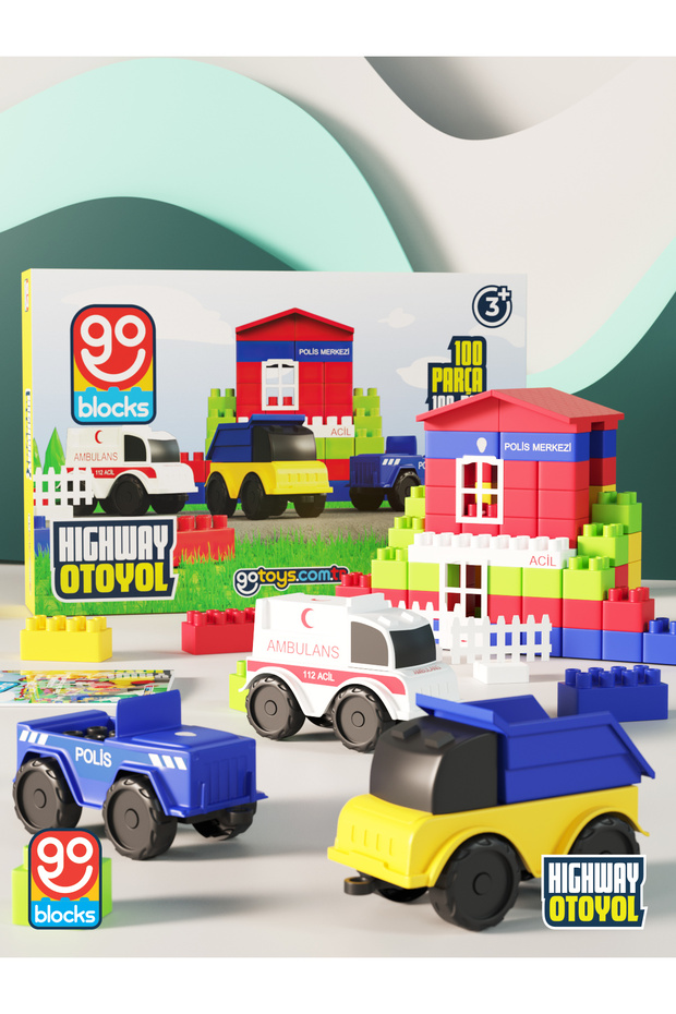 Highway 100 Pieces Building Blocks Set - Go Blocks Mega Toys - 1