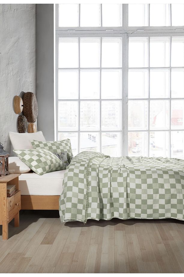 Damalı Desen 4 Katlı Multi Muslin %100 Pamuk Tek Kişillik Yatak Örtüsü 160x240cm - 3