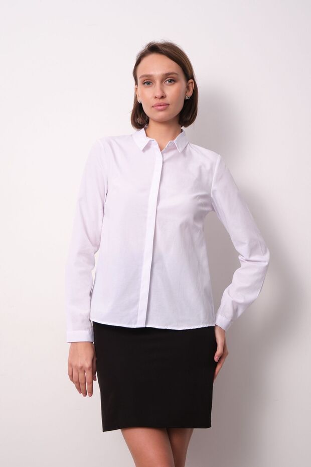 Kadın Basic Gizli Düğme Gömlek - 3