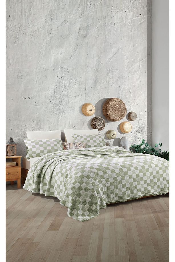 Damalı Desen 4 Katlı Multi Muslin %100 Pamuk Tek Kişillik Yatak Örtüsü 160x240cm - 2