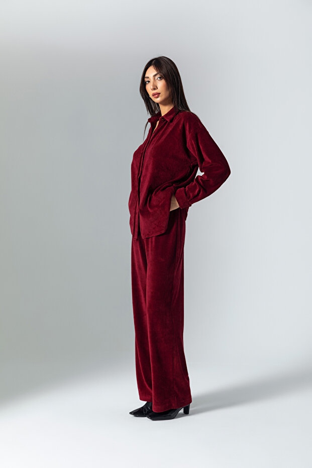 Bordo Kadife Gömlek - 3