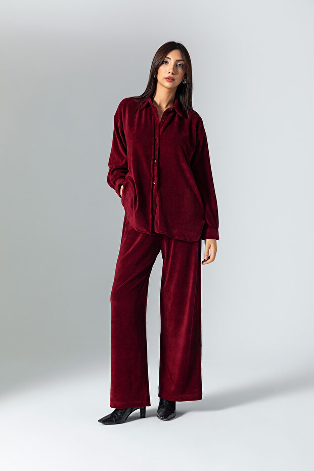 Bordo Kadife Gömlek - 2