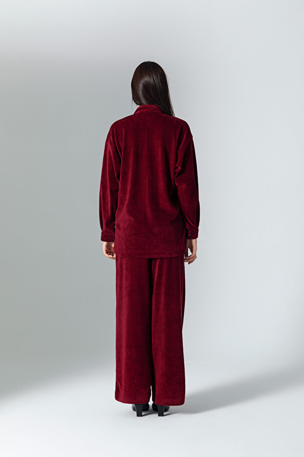 Bordo Kadife Gömlek - 4