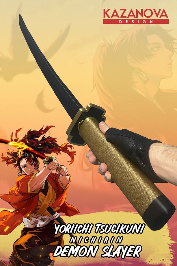 Yoriichi Tsugikuni Demonslayer Anime Katlanabilir Katana (98 CM) - 1