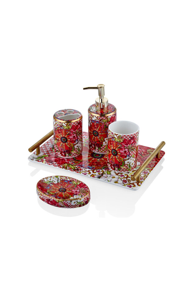 Lily Pattern Porcelain 5-Piece Bathroom Set 31X20Cm