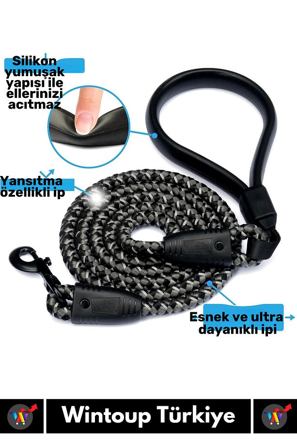 Özel Yüksek Kaliteli Ekstra Kalın Dağcı Dokuma İpli Esnek Yansıtma Reflektörlü Köpek Tasması 130 Cm - 3