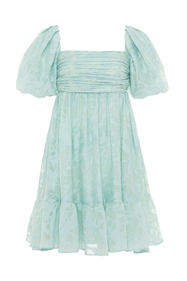 Balon Kollu Mini Elbise - 8