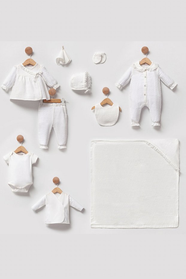 Muslin Set of 10 Baby Girl Newborn 10 Pieces Hospital Discharge Bodysuit Set